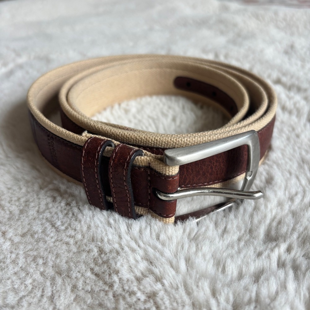 Concepts‎ by Claiborne Belt Mens 44 Brown Tan Canvas Leather Casual Excellent